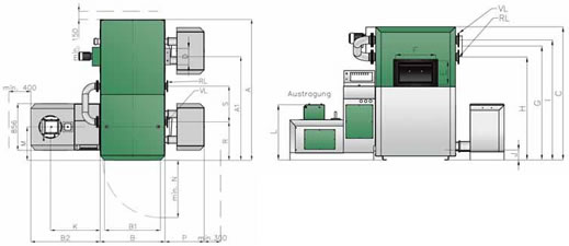 Caldera para astillas, pellets y huesillo. Herz. Biomatic. Características técnicas